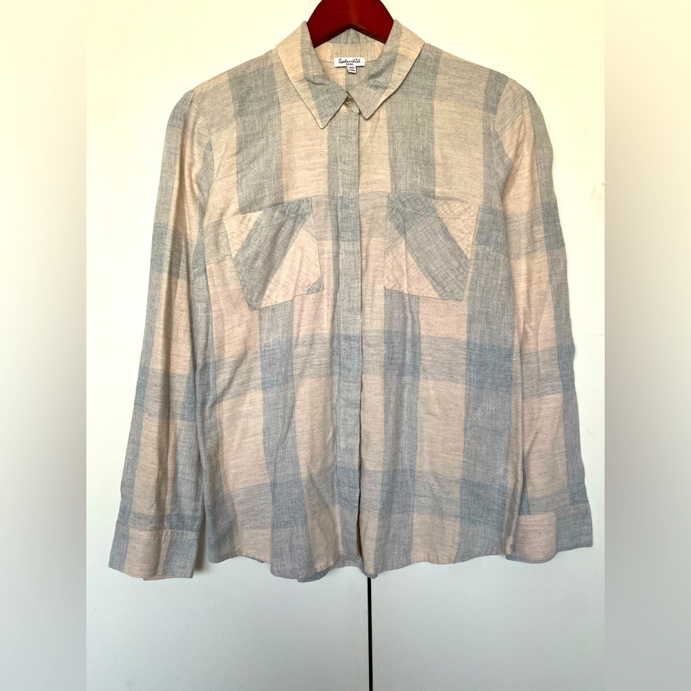 Splendid - 100% Cotton Pink/Blue Collared Plaid Button Up Flannel W Pockets